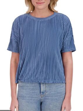 Andrew Marc Women's Plisse Top Blue